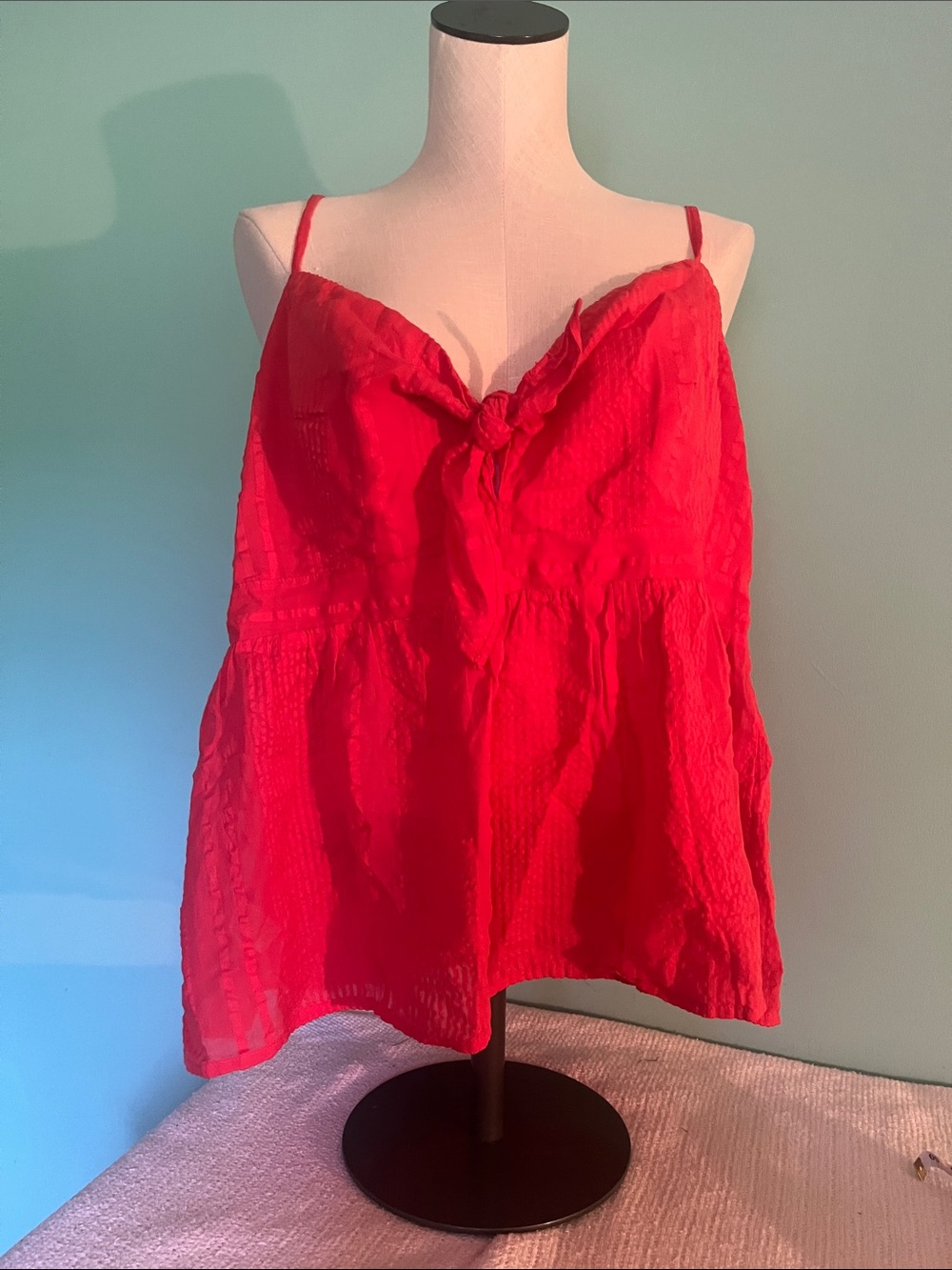 Coral  Spaghetti Strap Tie-Front Women's Top